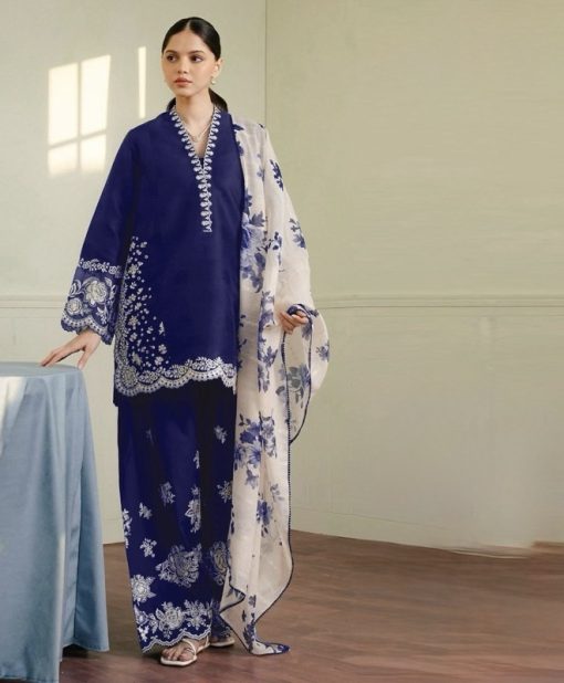 Zara Shahjahan 3 Piece Embroidered Lawn Suit – ZS-10 with Monark Printed Dupatta