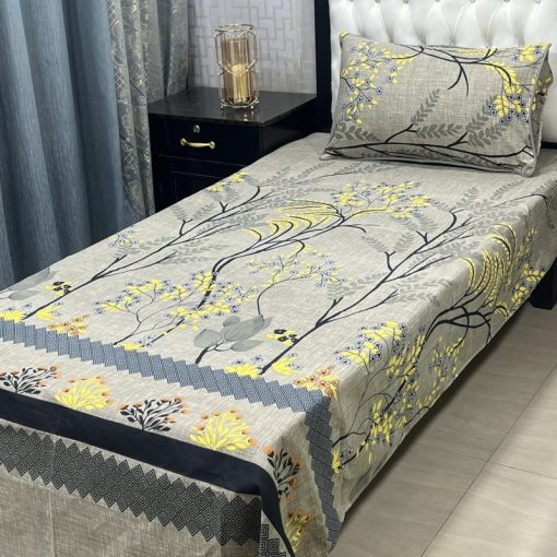 High-Quality Crystal Cotton Single Bed Sheet Set in 3D Print for Bedrooms