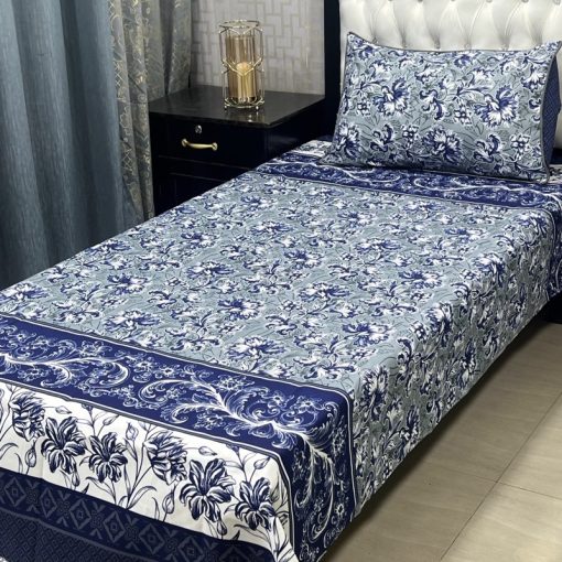 Elegant 3D Crystal Cotton Bed Sheet Set with Trendy Prints for Single Bed