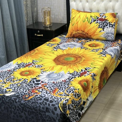 Vibrant 3D Crystal Cotton Single Bed Sheet Set for Bright Bedroom Ambiance