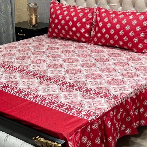 "Frill King Cotton Bedding Set – Decorative 2-sided frills on king-size bed sheet with pillow covers."