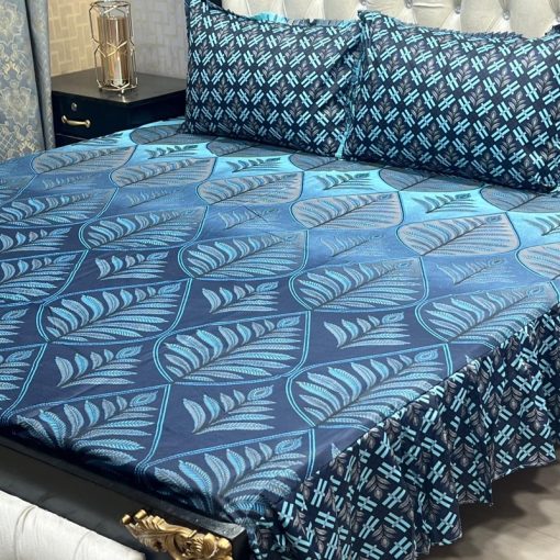 "Frill King Cotton Bedding – King-size bed sheet with matching frilled pillow covers for a luxurious bedroom."