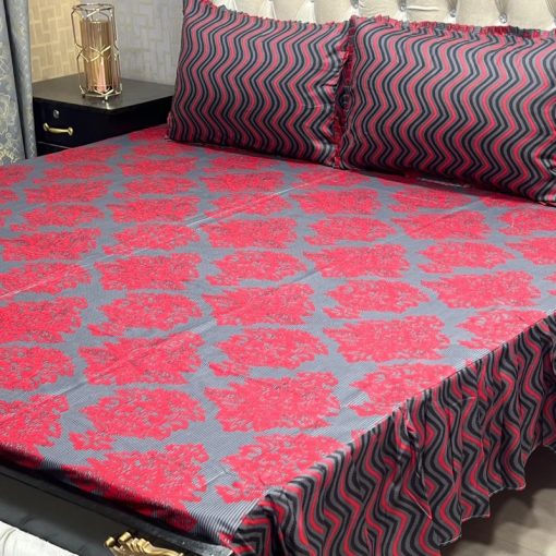 "Frill King Cotton Bed Sheet Set – Premium cotton bedding with 2-sided frill design and matching pillow covers."