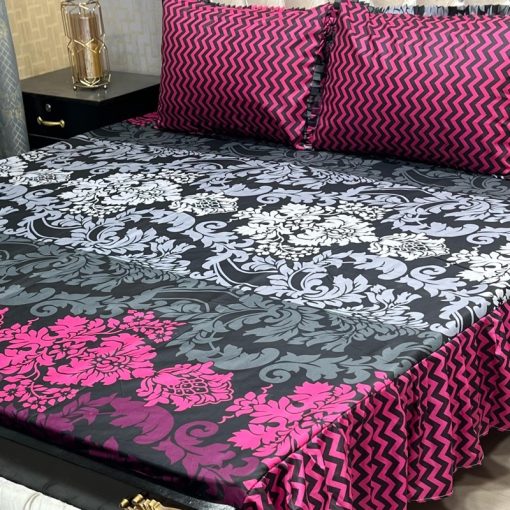 "King-Size Frill Cotton Bed Sheet Set – Soft and luxurious with 2-sided frill for a stylish touch."