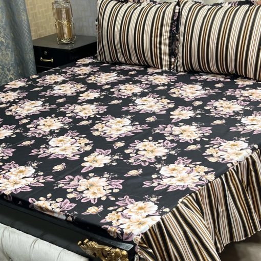 "Frill King Cotton Bedding – Elegant frill design on king-size bed sheet with two matching pillow covers."
