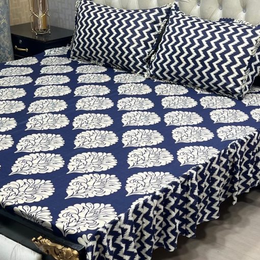 "Luxury Frill King Cotton Bed Sheet Set – King-size bed sheet with matching pillow covers, perfect for any bedroom."