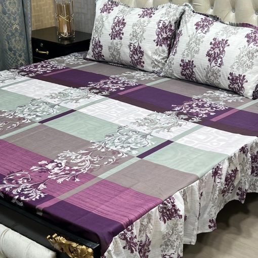 "Frill King Cotton 3-Piece Bedding Set – Elegant 2-sided frill design on king-size bed sheet and pillow covers."