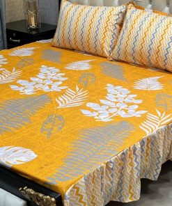 "Elegant Frill King Cotton Bedding – King-size bed sheet set with two frilled pillow covers."