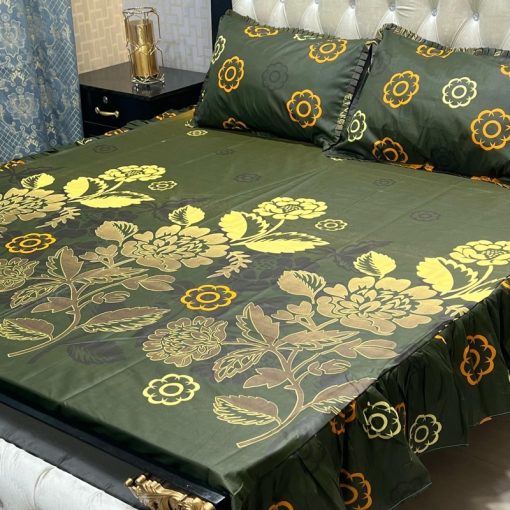"Frill King Cotton Bedding Set – Soft, breathable, and affordable king-size bed sheet with frilled pillow covers."
