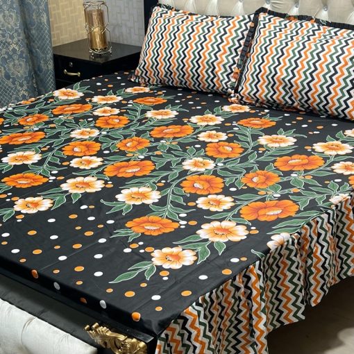 "Frill King Cotton 3-Piece Bed Sheet Set – King-size bed sheet with two frilled pillow covers for added elegance."