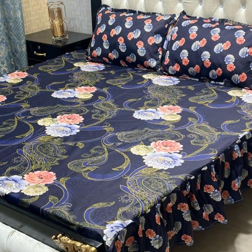 "Frill King Cotton Bed Sheet Set – Luxurious king-size bed sheet with 2-sided frill and matching pillow covers."