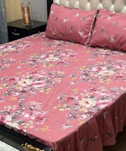 "Frill King Cotton Bed Sheet 3-Piece Set – Elegant king-size bed sheet with 2 matching pillow covers."