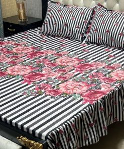 "Stylish Frill King Cotton Bedding Set – Premium cotton king-size bed sheet with two pillow covers and frills."