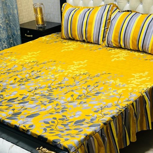 "Luxury Frill King Cotton Bedding Set – 3-piece set with king-size bed sheet and matching frilled pillow covers."