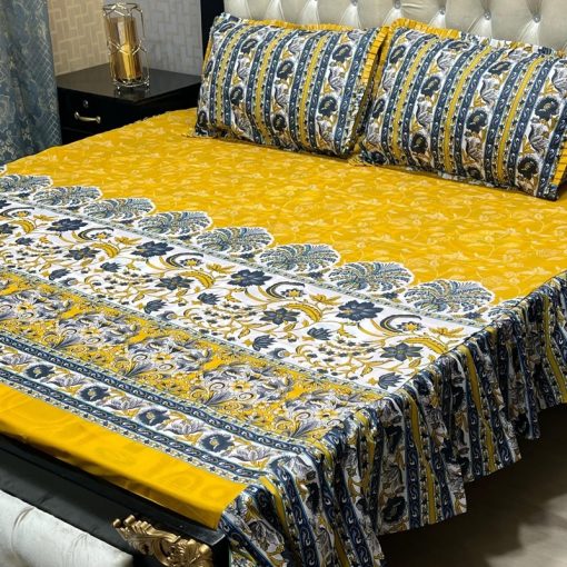 "Frill King Cotton Bed Sheet Set with Pillow Covers – 2-sided frill design for a luxurious bedroom feel."