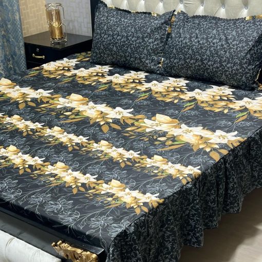 "Affordable Luxury Frill King Bed Sheet – Soft cotton bed sheet with decorative 2-sided frills and pillow covers."