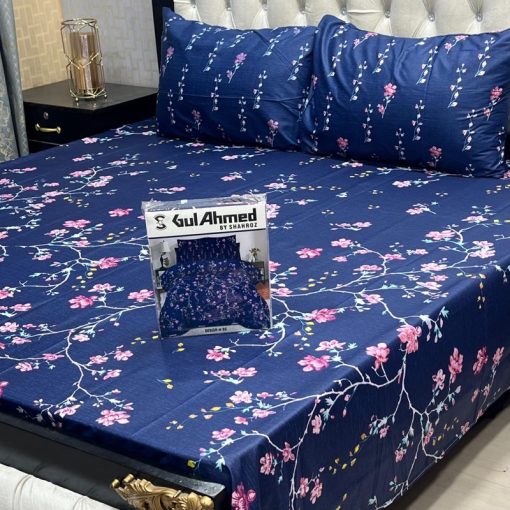 Gul Ahmed king size bed sheet with box packing – blue design