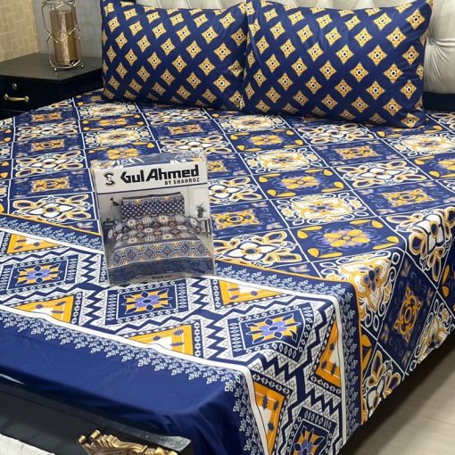 Gul Ahmed box packed double king bed sheet – floral design
