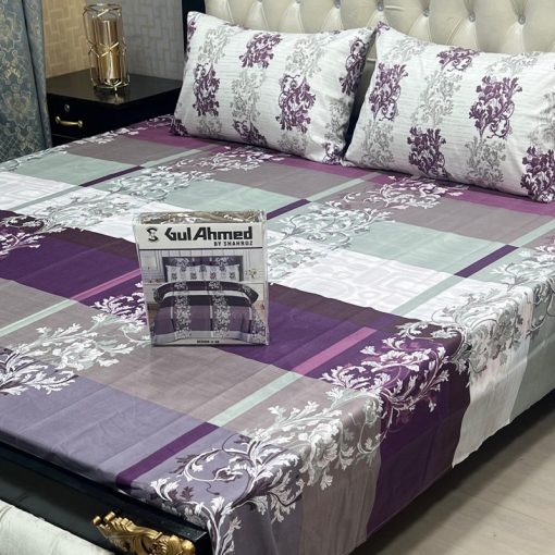 Gul Ahmed king bed sheet in box – stripes pattern