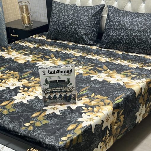 Gul Ahmed king bed sheet with box – block print design