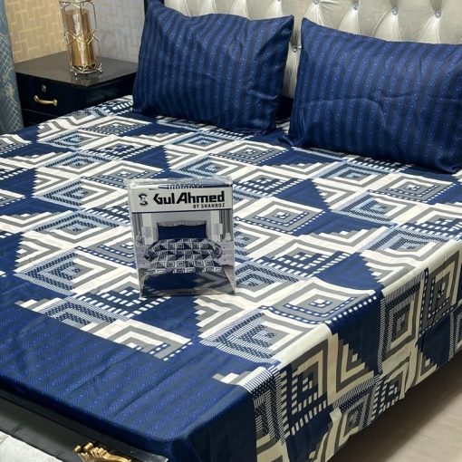 Gul Ahmed king bed sheet set in box packing – modern pattern