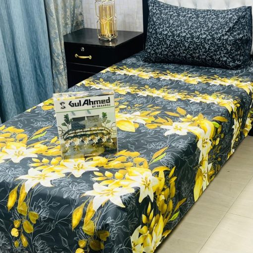 Cotton single bed sheet set pair with 2 pillow covers – fade-resistant colors