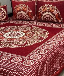 Jacquard Velvet King Size Bed Sheet Set – Luxury Bedding with Royal Pattern
