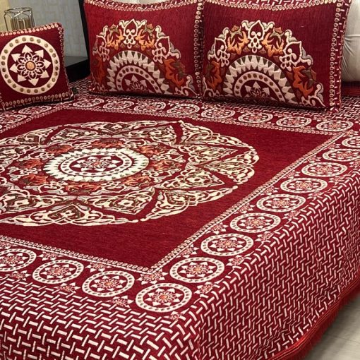 Jacquard Velvet King Size Bed Sheet Set – Luxury Bedding with Royal Pattern