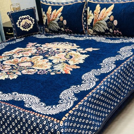 Soft and Shiny Jacquard Velvet King Size Bed Sheet Set for Luxurious Sleep