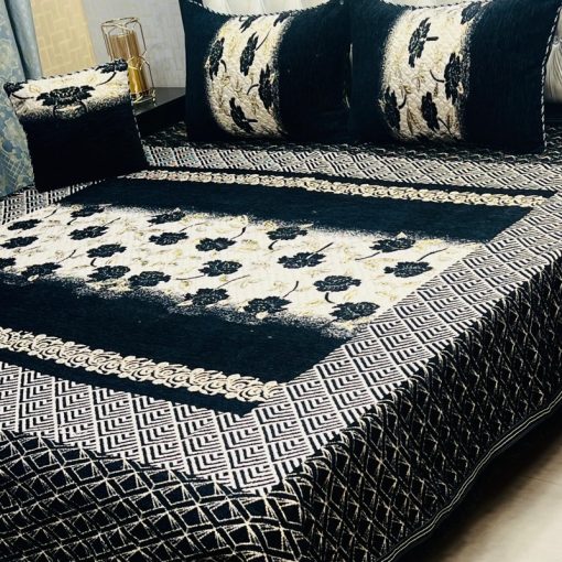 Jacquard Velvet King Size Bed Sheet Set – Stylish Bedding with Elegant Design