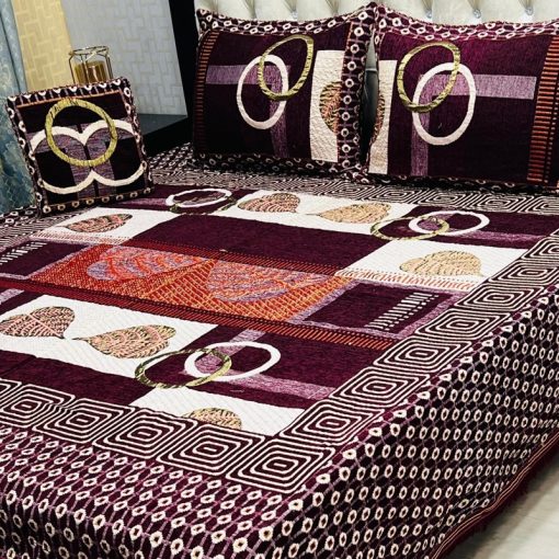 Premium Velvet Jacquard King Size Bed Sheet Set – 4-Piece with Cushion and Pillows