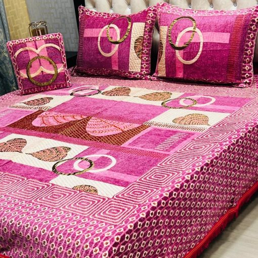 Luxury Jacquard Velvet King Size Bed Sheet Set with Royal Pattern and Cushion Cover