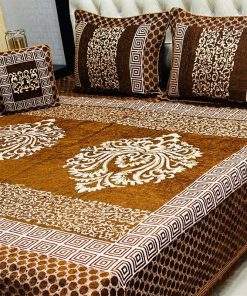 Jacquard Velvet King Size Bed Sheet Set with Elegant Design and Cushion Cover