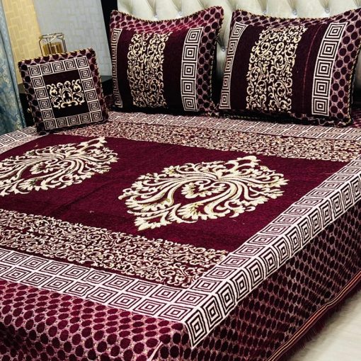 Cozy Jacquard Velvet King Size Bed Sheet Set – Soft Touch with Elegant Design