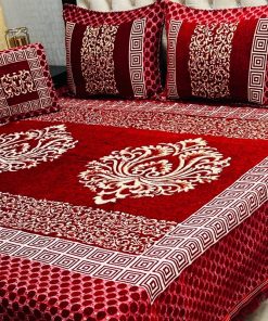 Soft Velvet Jacquard King Size Bed Sheet Set with 2 Pillow Covers and Cushion