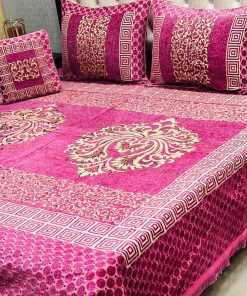 Four-Piece Jacquard Velvet King Size Bed Sheet Set for a Royal Bedroom Feel