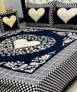 Elegant King Size Jacquard Velvet Bed Sheet Set with Matching Pillow and Cushion Covers
