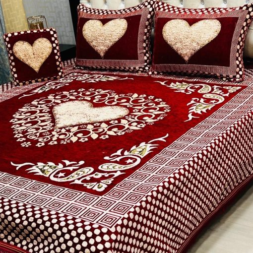 Jacquard Velvet King Size Bed Sheet Set with Premium Velvet Texture and Pattern