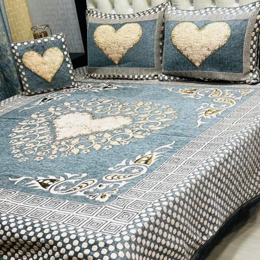 Jacquard Velvet King Size Bed Sheet Set with Rich, Royal Velvet Texture