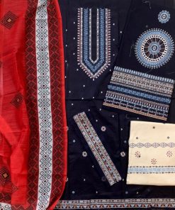Introducing the Rangrez 3 Piece Embroidered Lawn Suit – RG-01, a luxurious outfit designed for the modern Pakistani woman who values tradition and elegance. Crafted from premium quality lawn fabric, this unstitched suit features intricate embroidery work that adds depth, richness, and undeniable grace to your wardrobe.