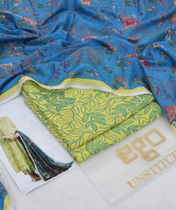 Ego EG-04 – 3 piece Jacquard Lawn suit with digital print on shirt, sleeves, and back. Comes with a dyed trouser. Elegant and breathable for summer.