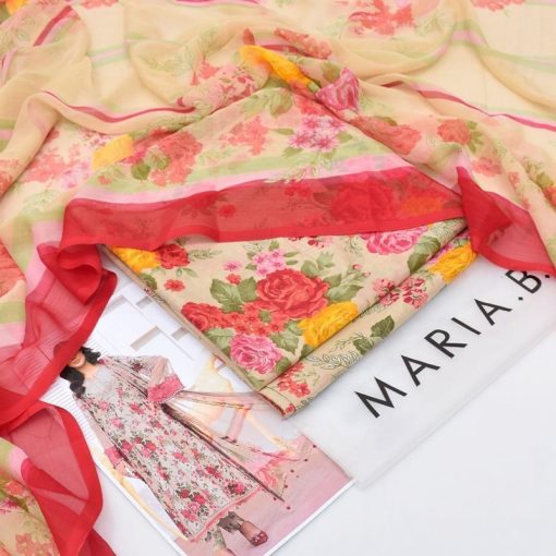 MariaB MB-435 – Unstitched 3 Piece Lawn Suit for Elegant Summer Styling