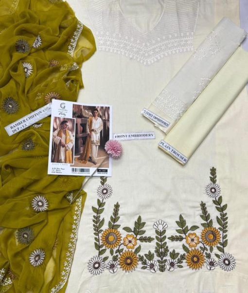 Charizma 3 Piece Embroidered Lawn Suit – CH-14 | A Blend of Grace and Detail