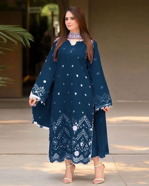 Bareeze BR-44 Embroidered Lawn Suit with Heavy Front Work and Chiffon Embroidered Dupatta in Zink Color