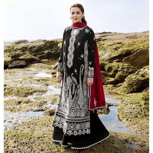 Iznik IZ-88 - 3 Piece Embroidered Lawn Suit with Panel Style Shirt, Embroidered Chiffon Dupatta & Neckline