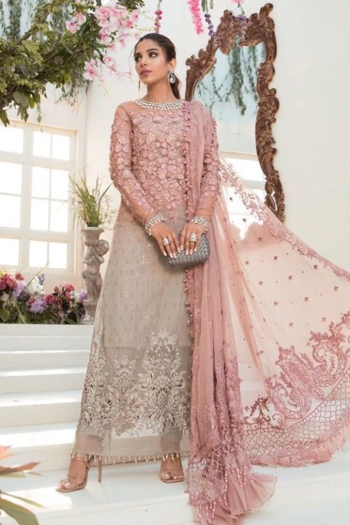 Maria B MB-963 Wedding Edition – Full Embroidered Chiffon Suit with 3D Handwork and Heavy Dupatta