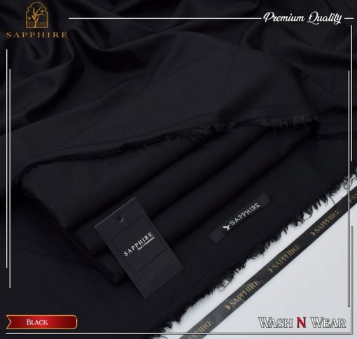 Sapphire black color men’s unstitched winter wash and wear suit – premium soft fabric for winter wear in Pakistan