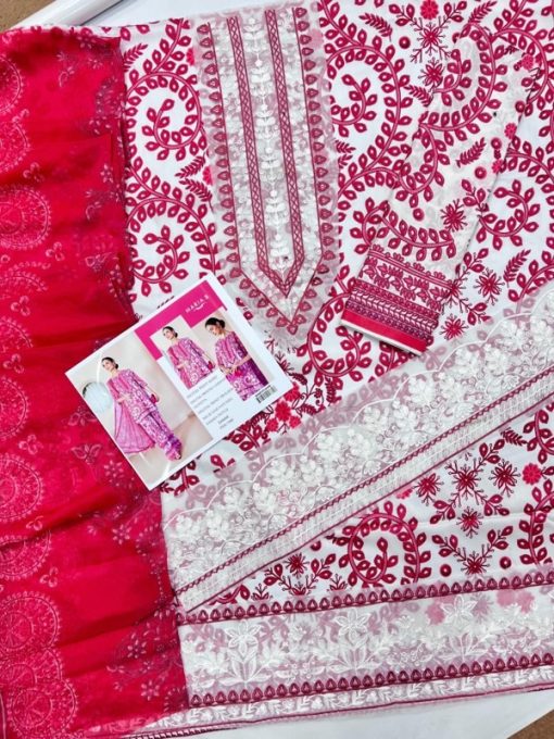 Maria.B MB-206 – Premium 3 Piece Embroidered Lawn Suit | Chiffon Dupatta | Summer 2025 Collection