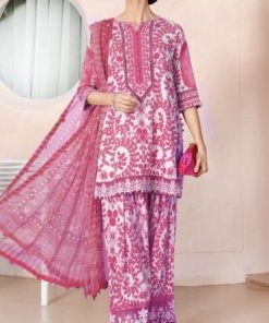 Maria.B MB-206 - 3 Piece Embroidered Lawn Suit with Front Embroidery and Chiffon Dupatta