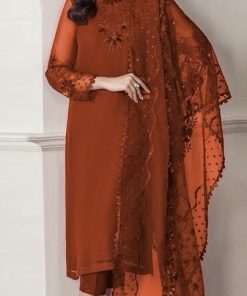 Baroque 3 Piece Suit | Women Embroidered Chiffon Suit with Organza Dupatta & Silk Trouser – Alnisa Collection SKU-01